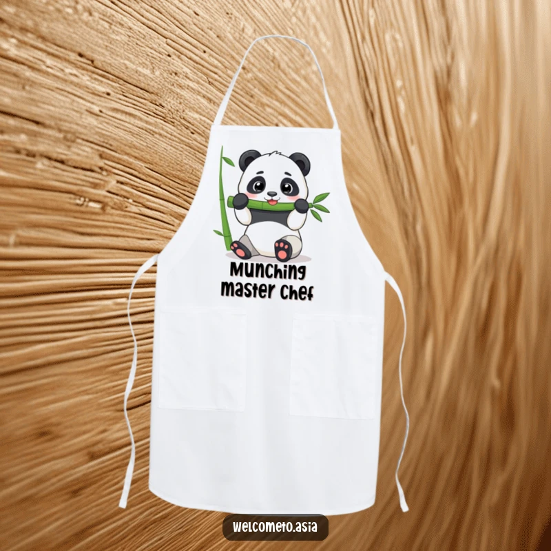 Funny Panda Apron: A happy panda joyfully eats a massive bamboo stalk, making kitchen tasks a humorous delight.