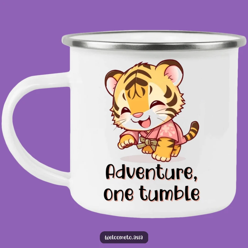 Funny Tiger Cub Kimono Camping Mug: Adventure with Giggles & Hot Drinks!