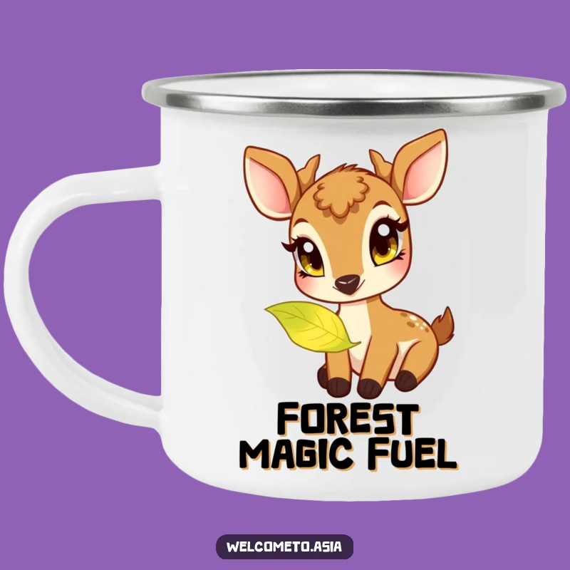 Funny Deer Camping Mug: Curious Creature & Glowing Leaf - Nature Gift