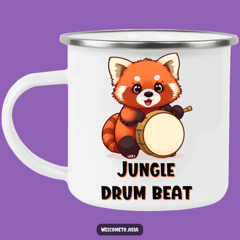 Funny Red Panda Drummer Camping Mug: Trail Tunes, Perfect Funny Gift for Campers!