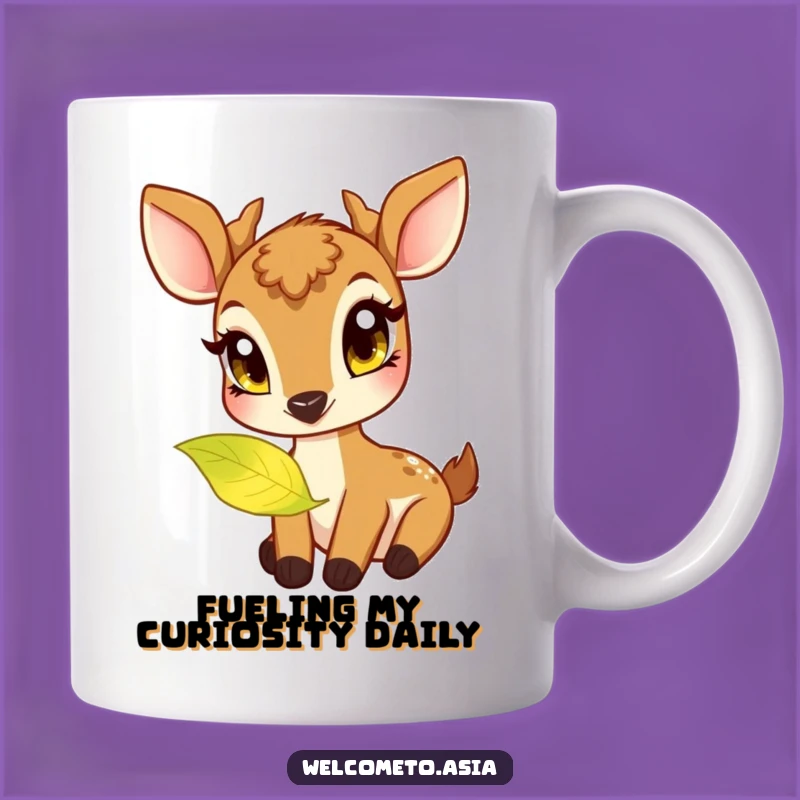 Funny Deer Mug: Curious Creature Nibbling Glowing Leaf - Whimsical Gift