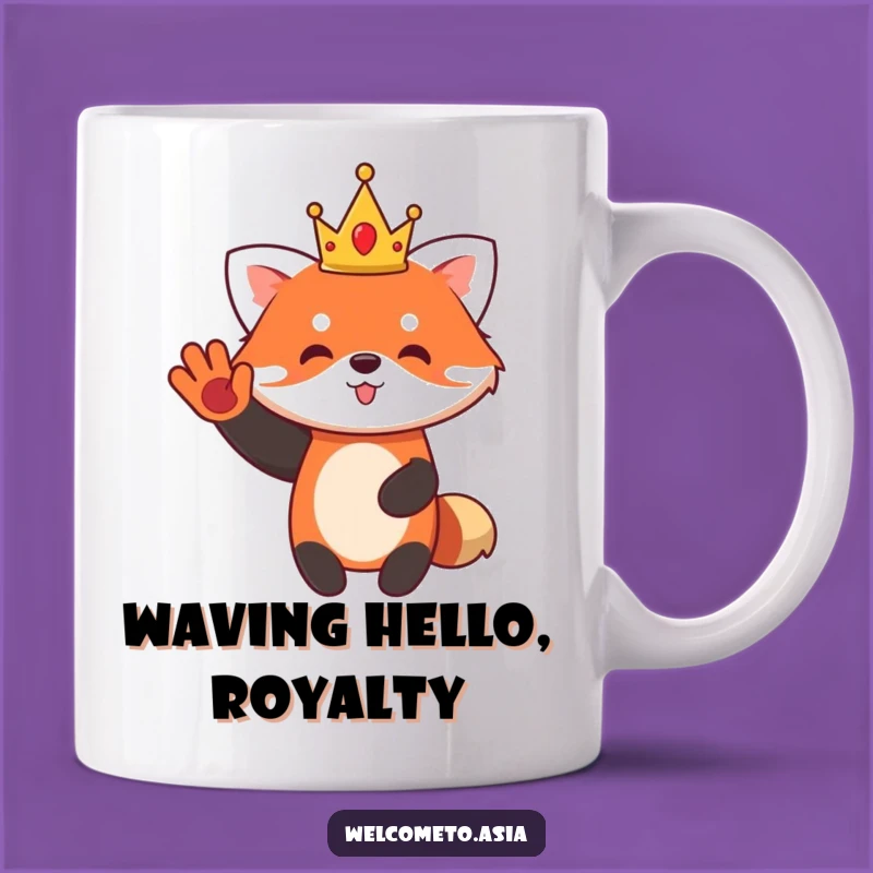 Funny Red Panda King Mug: Cute Waving Monarch Gift for Animal Lovers