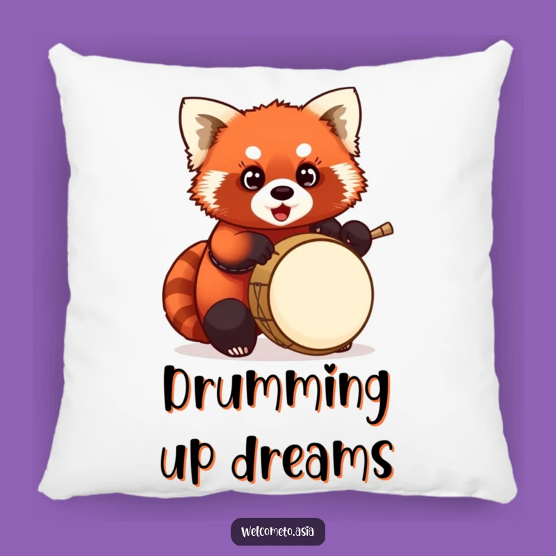 Funny Red Panda Drummer Pillow: Cozy Rhythms, Perfect Funny Gift for Music Naps!
