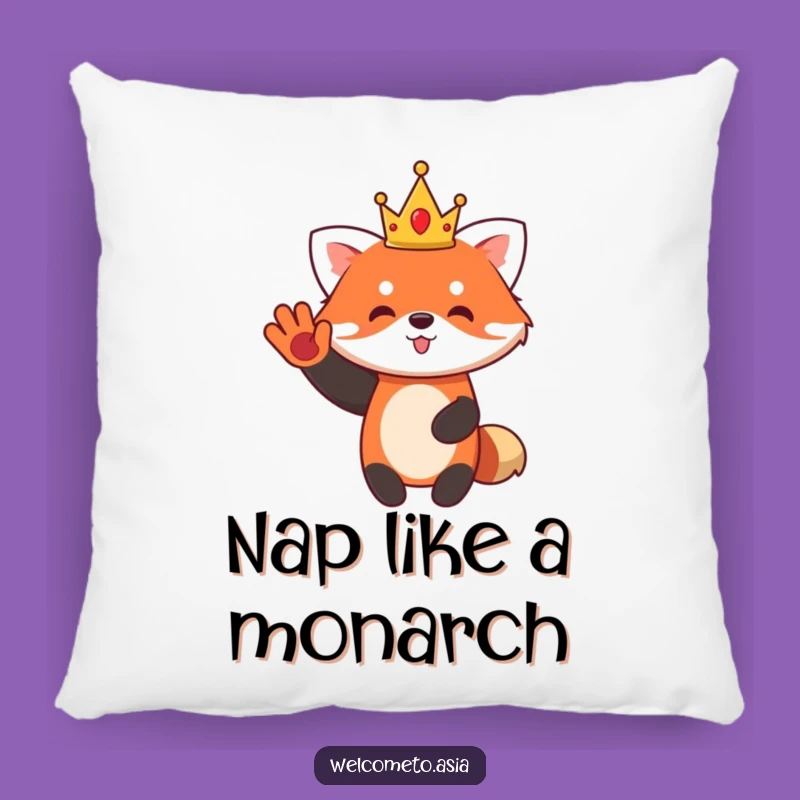 Funny Red Panda King Pillow: Cute Waving Monarch Cushion for Animal Lovers