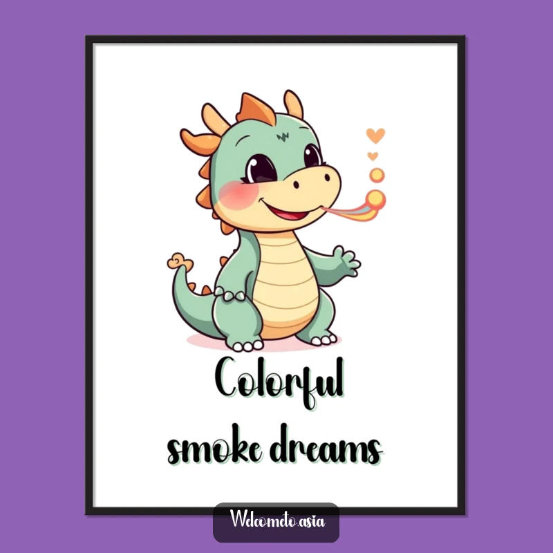 Charming Funny Smiling Dragon Digital Art Print: Fantasy Wall Art - Instant Download