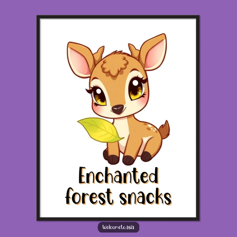 Funny Deer Digital Art: Curious Creature Nibbling Glowing Leaf - Instant Magic Gift