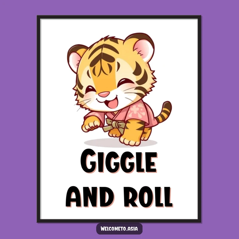 Funny Giggling Tiger Cub Kimono Digital Art: Instant Hilarious Decor Download!