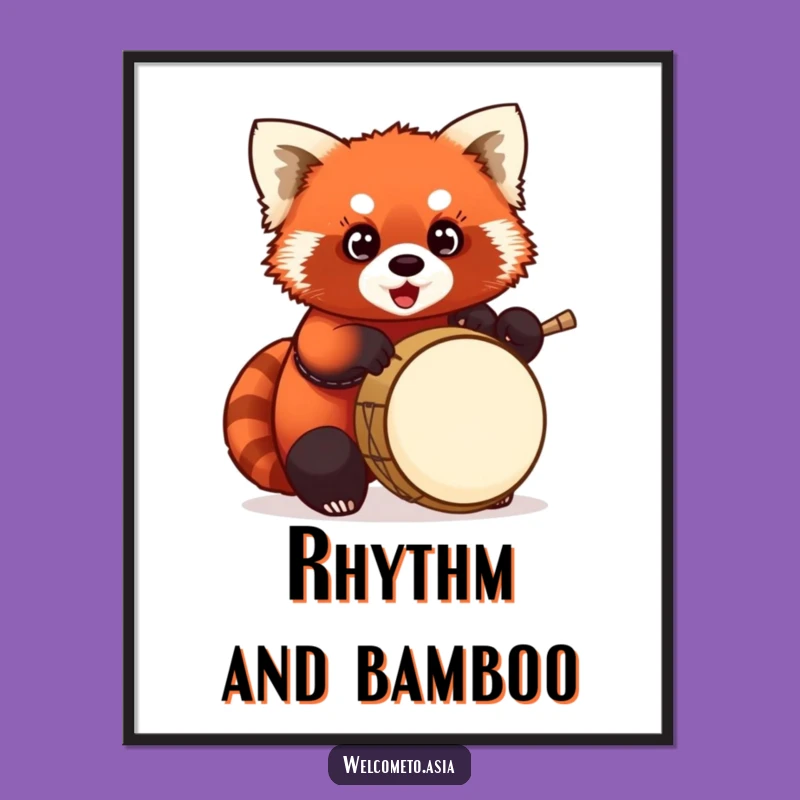 Funny Red Panda Drummer Digital Art: Instant Music Vibes, Perfect Funny Gift for Art Lovers!