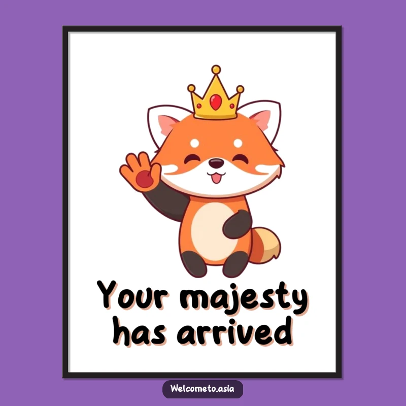 Funny Red Panda King Digital Art: Cute Waving Monarch Printable Decor a Fun Gift