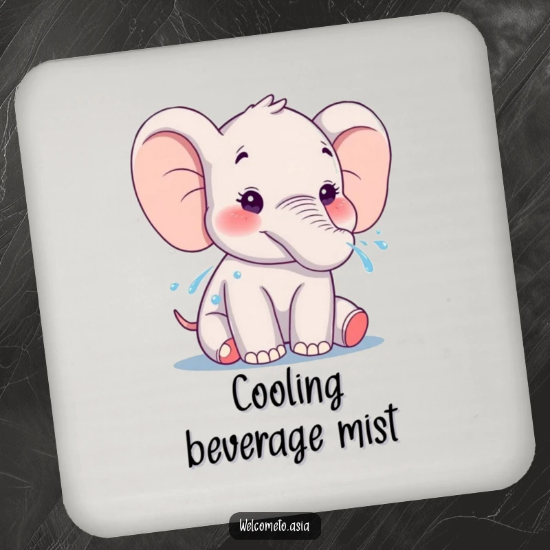 Funny Elephant Coasters: A smiling elephant character gently sprays water from its trunk, adding humorous charm to surface protection.