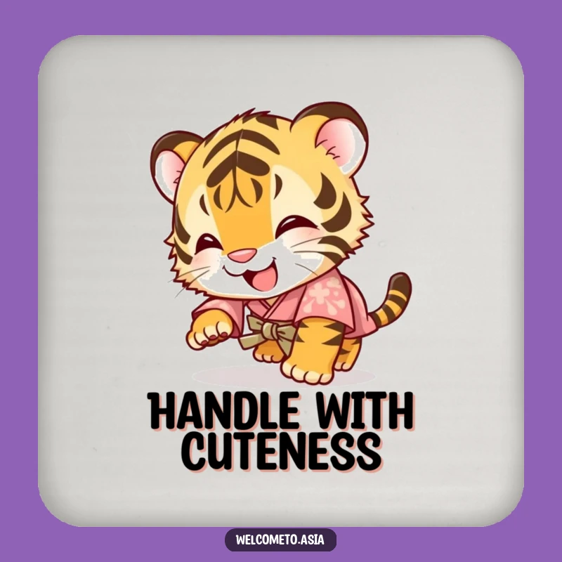 Funny Tiger Cub Kimono Coaster: Protect Surfaces with Hilarious Tiger Cub Charm!