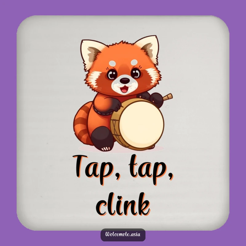 Funny Red Panda Drummer Drink Coaster: Protect Surfaces, Perfect Funny Gift for Music Fans!