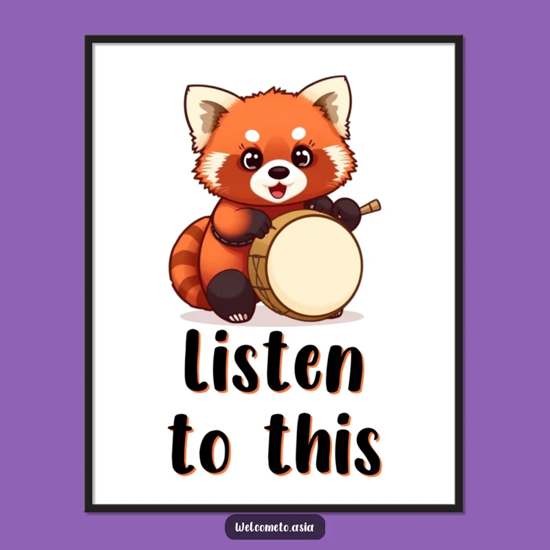 Funny Red Panda Drummer Poster: Rhythmic Wall Art, Perfect Funny Gift for Music Rooms!