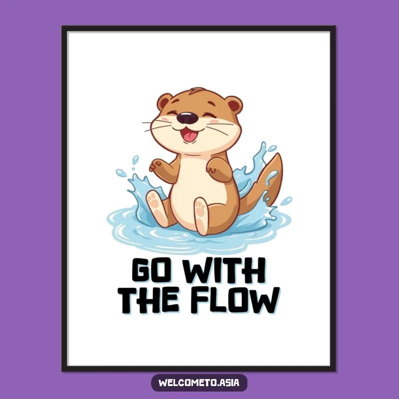 Funny Otter Poster: Energetic Character Sliding Down Water - Joyful Wall Art Gift