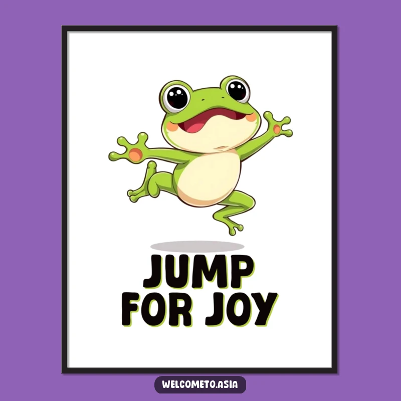 Artistic Funny Leaping Frog Poster: Joyful Jumper Art - Gift Idea