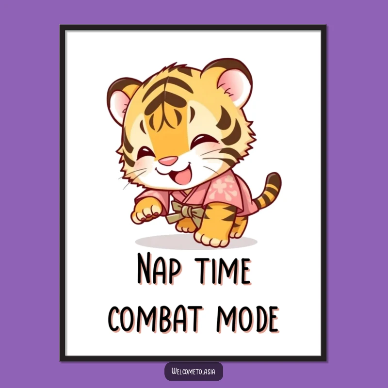 Funny Giggling Tiger Cub Kimono Poster: Bring Joyful Laughter to Your Walls!