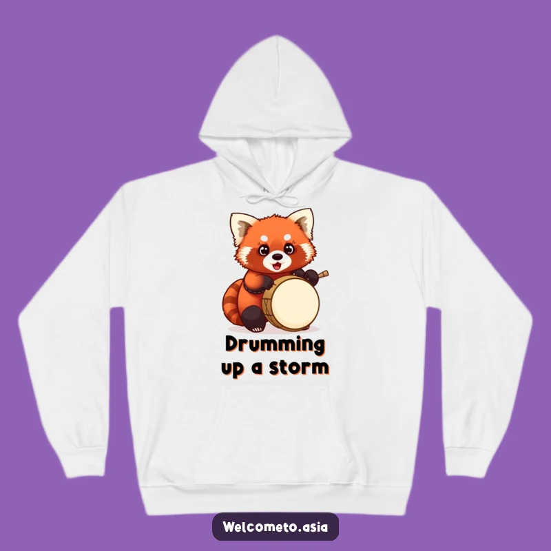Funny Red Panda Drummer Hoodie: Cozy Beats Master, Perfect Funny Gift for Music Fans!