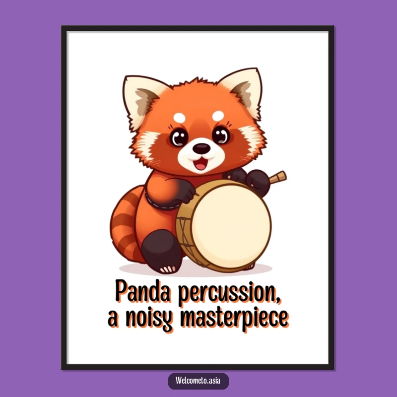 Free Printable Wall Art: Chubby Red Panda Drumming Up Fun - Downloadable Art Gift