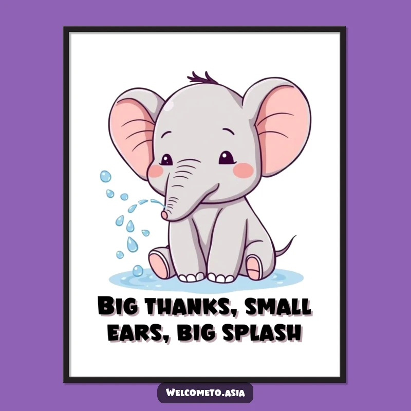 Free Printable Wall Art: Elephant Spraying Water - Funny Humorous Downloadable