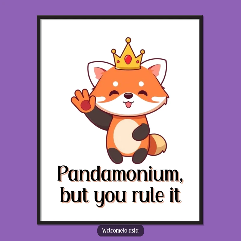Funny Free Printable Wall Art: Royal Red Panda Waving - Downloadable Decor