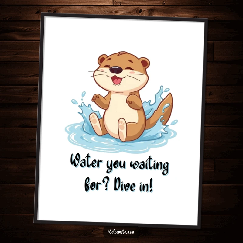 Funny Free Printable Wall Art: An energetic otter joyfully sliding and splashing down a water feature.