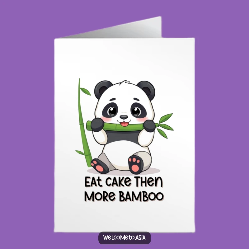 Free Printable Birthday Card: Funny Panda Eating Bamboo, Cheerful Downloadable Gift