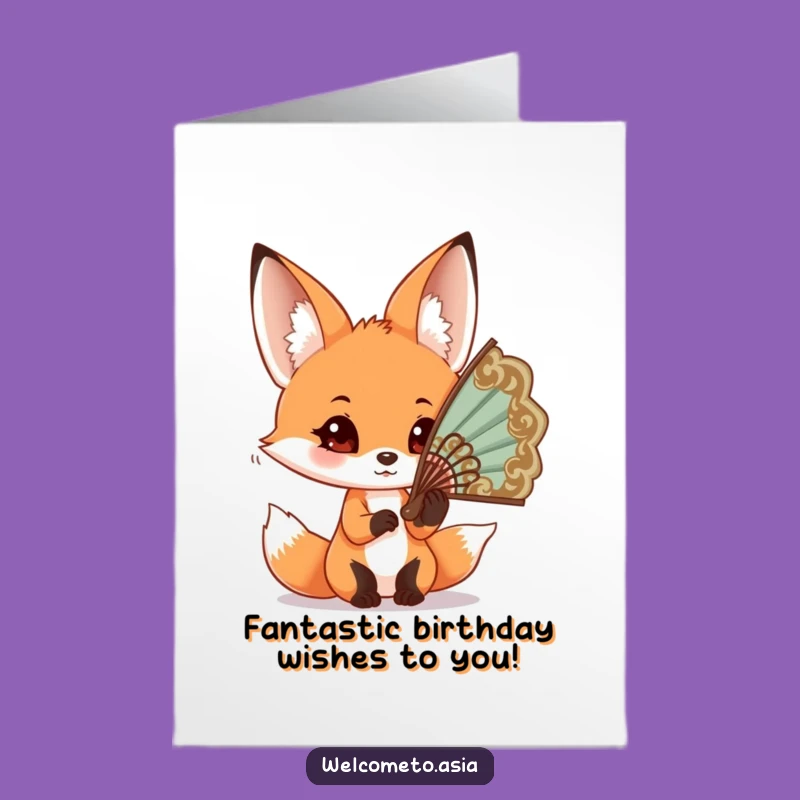 Free Printable Birthday Card: Fox Fashionista with Giant Fan - Downloadable Gift