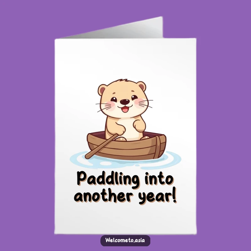 Free Printable Birthday Card: Smiling Otter Boat Funny Downloadable Gift