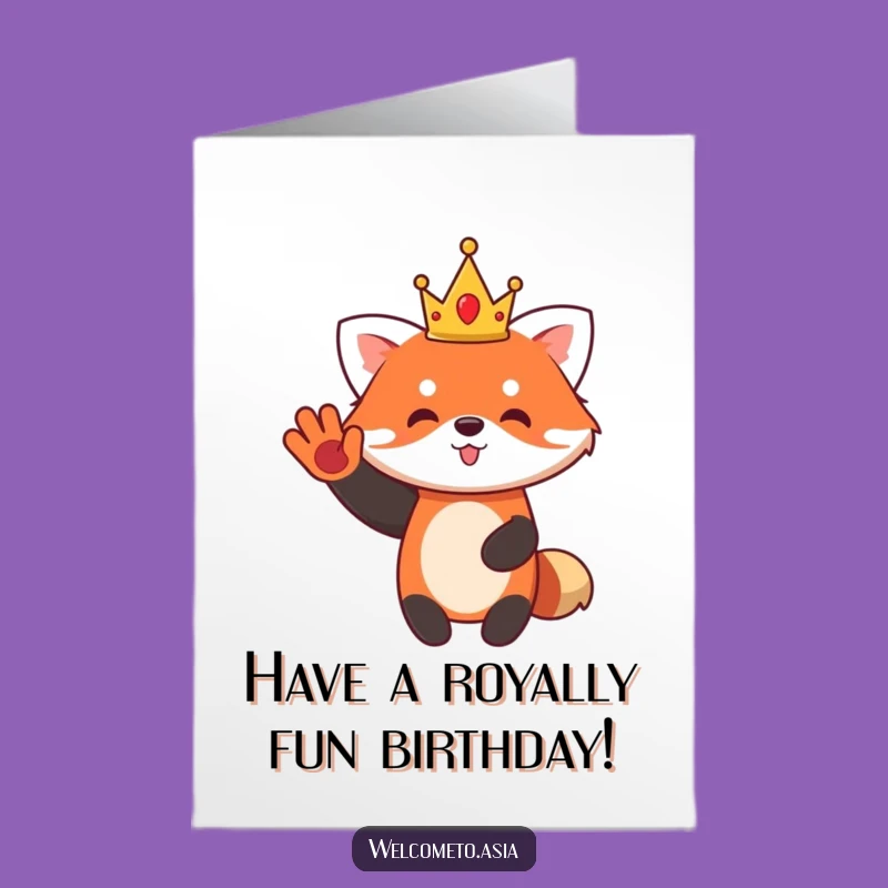 Free Printable Birthday Card: Royal Red Panda Waves Wishes - Funny Downloadable & DIY