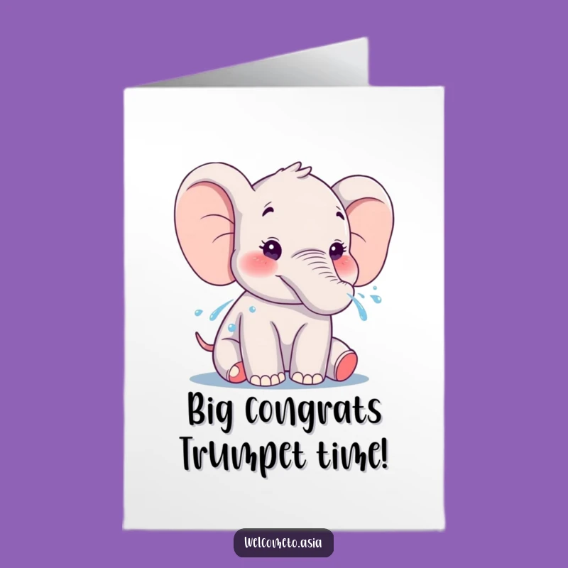 Free Printable Congrats Card: Elephant's Joyful Spray, Downloadable Celebration