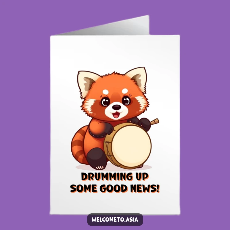Free Printable Congrats Card: Red Panda Drummer Celebrating Success - Downloadable Gift