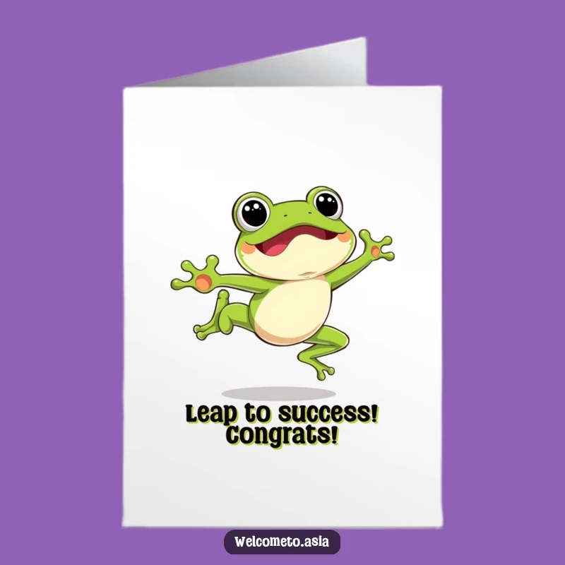 Funny Free Printable Congrats Card: Frog's Big Leap, Success Celebration Downloadable Gift