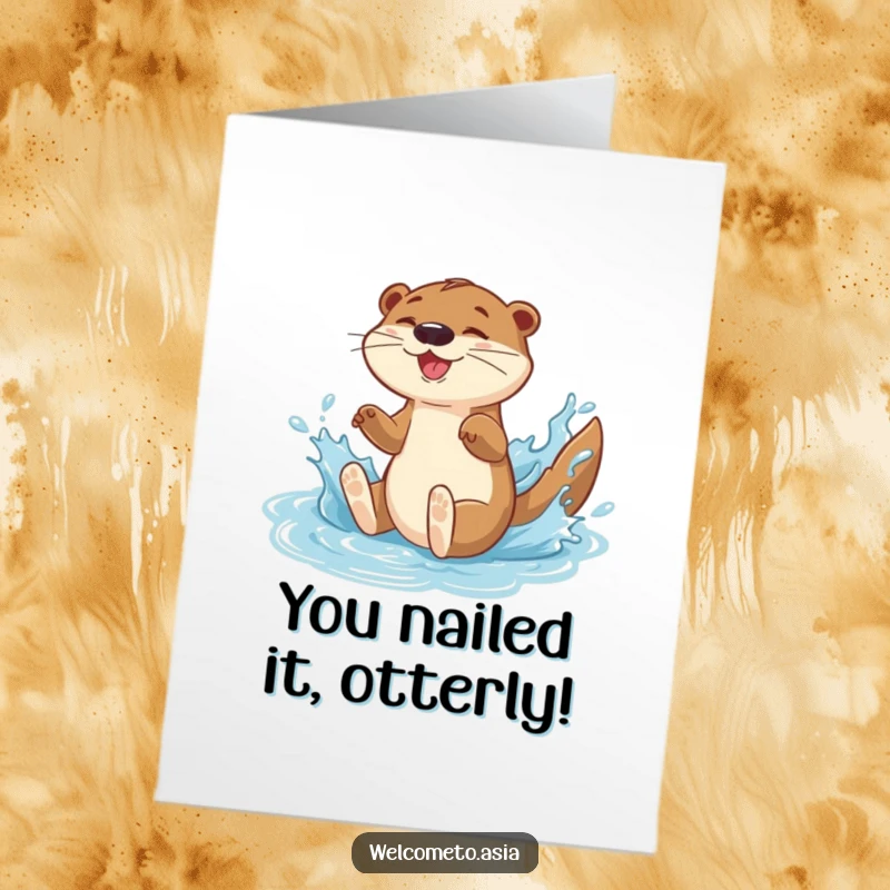 Funny Free Printable Congratulations Card: Otter making a huge splash, signifying a successful and exciting achievement.