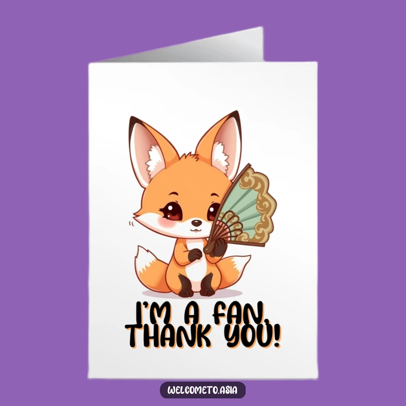Free Printable Thank You Card: Fox Expressing Thanks with a Fan - Downloadable Gift