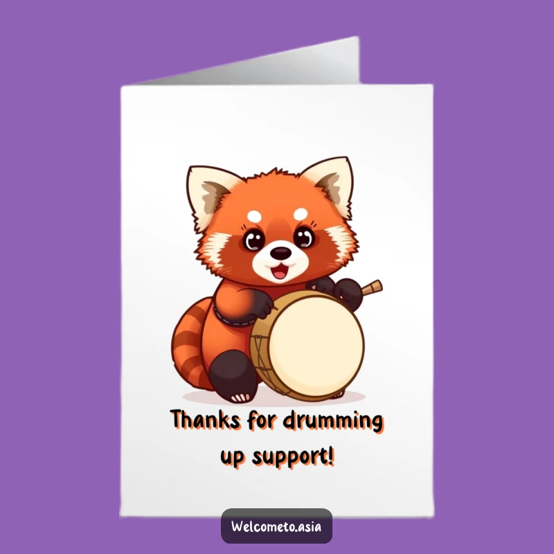 Free Printable Thank You Card: Red Panda Drummer Showing Gratitude - Downloadable Gift