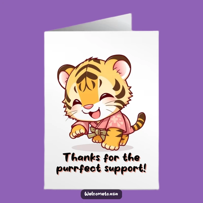 Free Printable Thank You Card: Giggling Tiger Cub Cub in Kimono - Funny Downloadable Gift