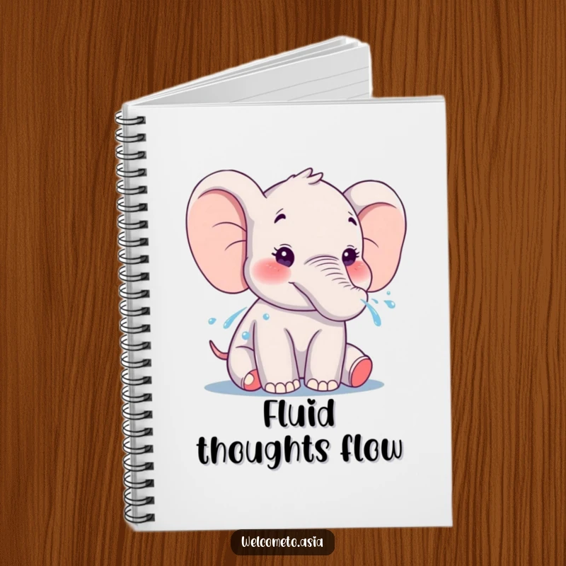 Funny Elephant Notebook: A smiling elephant character gently sprays water from its trunk design, ready for your notes.