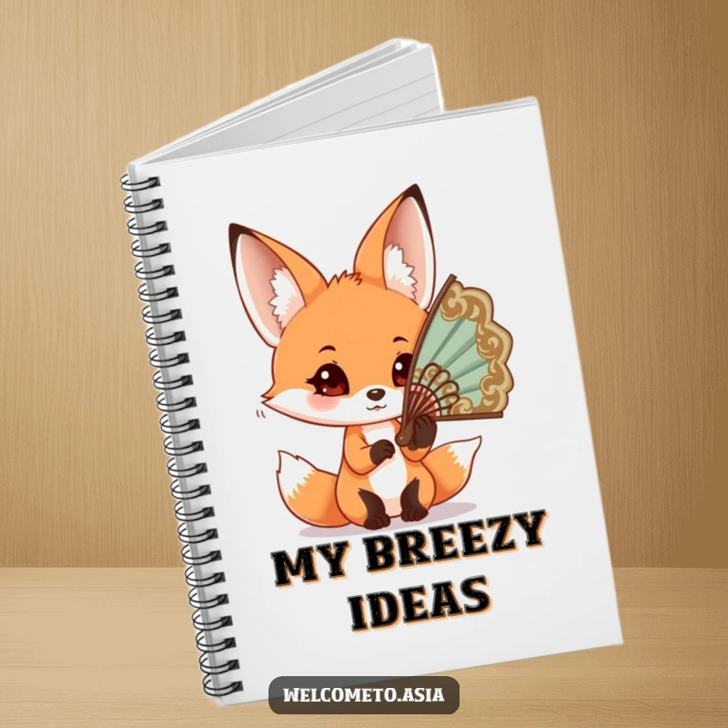Funny Fox Fan Notebook: Curious fox with big ears trying to wear an oversized ornate fan, for all your creative notes.
