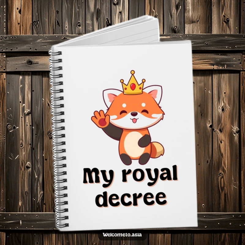 Funny Red Panda Notebook with a cute character wearing a small crown, waving enthusiastically, perfect for notes.