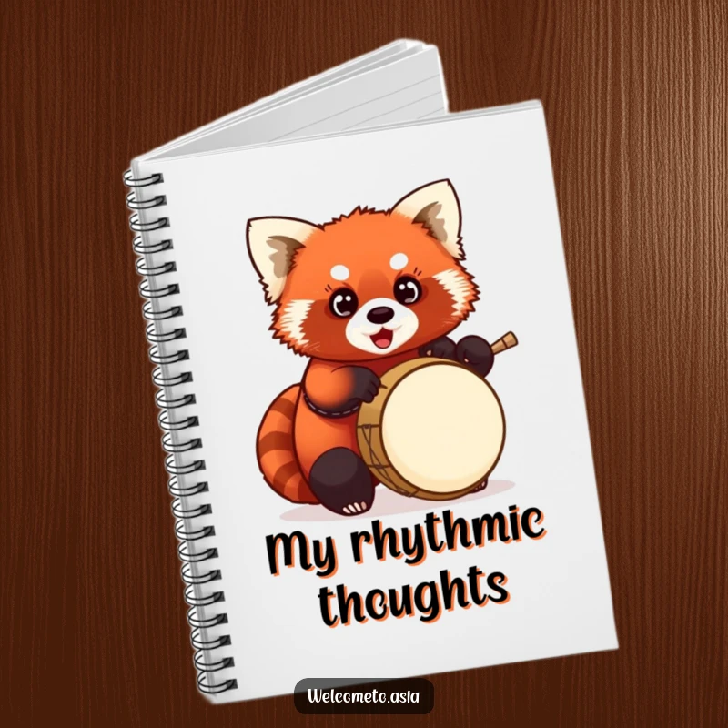 Funny Red Panda Drummer Notebook: Chubby red panda with wide eyes, enthusiastically playing a tiny drum, for all your musical notes.